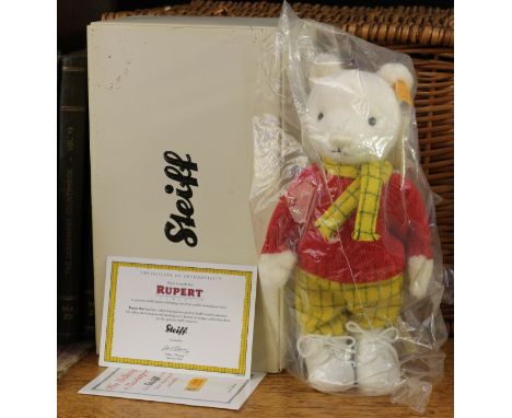 Steiff (Germany) EAN 662782 Rupert Bear, trademark 'Steiff' button to ear with red and yellow tag, 28cm high, presented in se