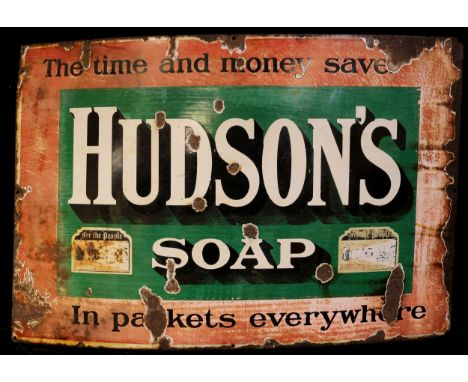Advertising - a rectangular shaped single sided enamel sign, black and white lettering on a red and green ground with white b