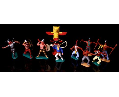 A collection of Timpo Toys plastic 'Swoppet' figures, comprising three Viking figures, various poses including a figure wound