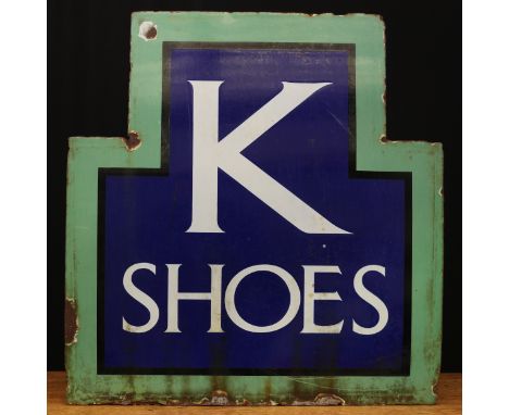 Advertising - an early 20th century shaped rectangular single sided enamel sign, in the Art Deco style, white lettering on a 