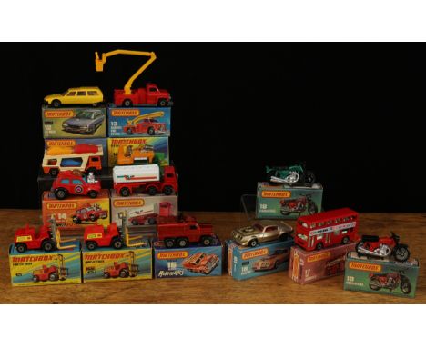 Matchbox 1-75 issue models, comprising 11f 'Superfast' Car Transporter, orange cab with cream transporter, red, yellow and bl