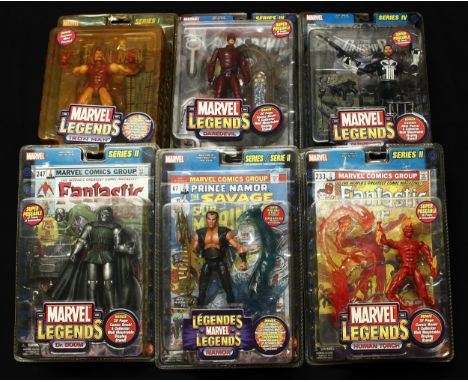 A collection of Toy Biz Marvel Legends action figures, from the Series I, Series II, Series III and Series IV, comprising V-5