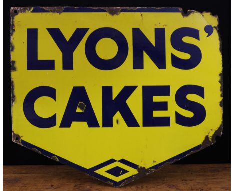 Advertising - a shaped rectangular single sided enamel sign, cobalt blue lettering on a yellow ground with cobalt blue border