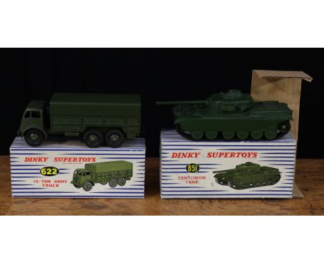 Dinky Supertoys 622 10-ton army truck, military green body, military green ridged hubs, boxed and Dinky Supertoys 651 Centuri