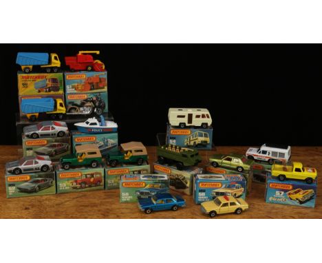 Matchbox 1-75 issue models, comprising 50d 'Superfast' articulated truck, yellow cab and body with pale blue truck piece, box