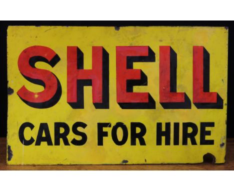 Advertising, Automobilia Interest - a rectangular shaped double sided flanged enamel sign, red and black lettering on a yello