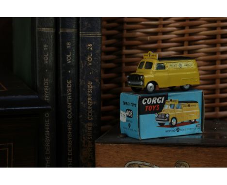 Corgi Toys 408 Bedford AA road service van with windows, yellow body, black roof 'ROAD SERVICE, AA' decals to sides and roof 