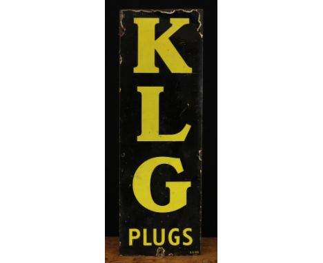 Advertising, Automobilia Interest - a rectangular shaped single sided enamel sign, yellow lettering on a black ground 'KLG PL