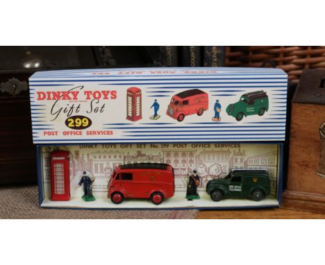 Dinky Toys Gift set 299 Post Office Services, comprising 260 Morris Royal Mail van, red body with 'ROYAL MAIL EIIR' decals to