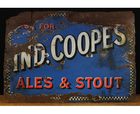 Advertising, Breweriana - a rectangular shaped single sided enamel sign, red and white lettering with black drop shadow on a 