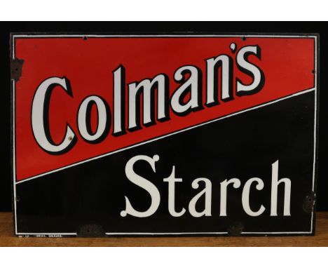 Advertising - a rectangular shaped single sided enamel sign, white and black lettering on a red and black ground with black a
