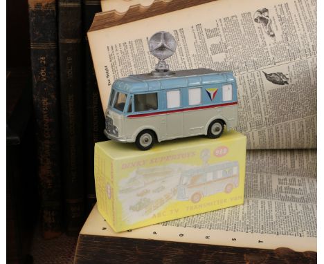 Dinky Supertoys 988 A.B.C. T.V. transmistter van, pale blue and light grey body, various decals, grey hubs, boxed with detach