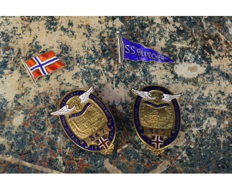 Enamel badges - a 1925 International Railway Congress London, pair, one missing pin: Pre 1914 Sterling Silver &amp; Enamel St