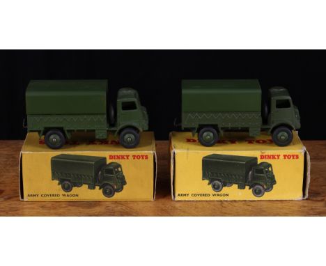 Dinky Toys 623 army covered wagon, military green body with military green wagon cover, military green ridged hubs, boxed; an