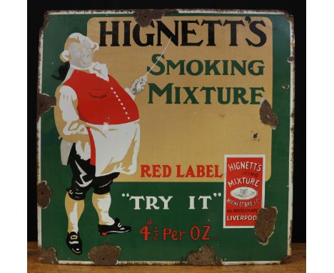 Advertising, Tobacciana and Smoking Interest - a square shaped single sided pictorial enamel sign, black, green and red lette