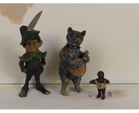Juvenalia - a novelty cold painted lead figure, as a Leprechaun, 10.5cm high; a novelty cold painted lead figure, as a Cat pl