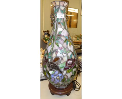 TIFFANY STYLE LEADED AND STAINED GLASS BOTTLE SHAPED FLOOR LAMP, 21" HIGH 