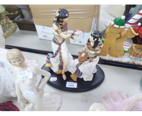 ROYAL WORCESTER CHINA GROUP 'MUSIC OF THE NILE' CW 834 WITH WOODEN STAND