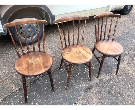 3 Vintage Penny Seat Stick Back Chairs 34 inches tall including back seat height 19 width 16 inches 