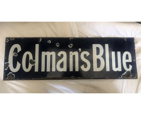 Antique Enamel Colman’s Blue Rectangular Shop Sign 25 x 79 cm
