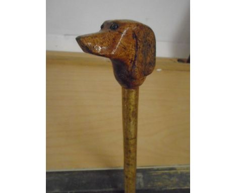 carved Spaniel head hiking stick 127cm