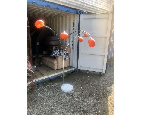 Large modern chrome 5 branch standard lamp with Orange glass lamps