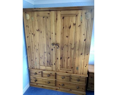 Modern 2 door Pine Wardrobe with drawers below 