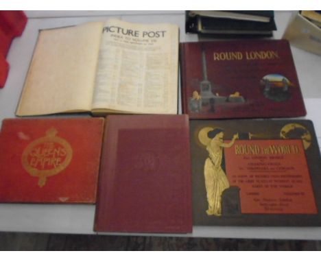 Vintage hard back books 'His Majesty the King' 'The Queens Empire' 'Round the world' x2 and one other