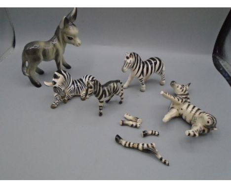 Rare cortendorf (pre goebel)  zebra figures, as found and donkey (possibly Beswick)