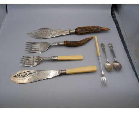 Silver Pickle Fork , 1953 Silver Coronation Spoon , 2 Plated sets of Fish Servers and Plated Coronation Spoon