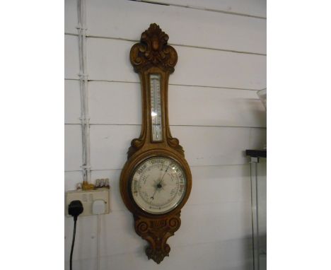 Vintage Oak Cased Barometer ( dial cracked ) 36 inches long