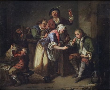 Unbekannte/r Genremaler/in -Ende 19. / Anfang 20. Jh.- Belebte Wirtsstubenszene, Öl auf Leinwand, unsigniert, ca. 28 x 34 cm,