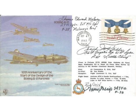 B32d Signed B17 Pilot Air Commodore R Dick &amp; 3 USA WW11 Aces, Meigs Maloney Klibbe Personally Signed by Air Commodore R D