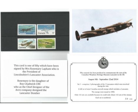 WW2 Limited Edition 26/152 Lincolnshire Lancaster Association Canadian Mint Stamps and Original Photo cards. Hand signed by M