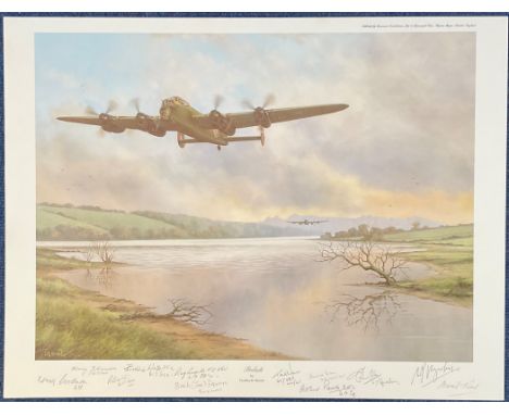 WW2 Geoffrey R Herickx Colour 23x17 Print. Titled Prelude. MULTI SIGNED BY 617 Dambuster Pilots including : Benny Goodman Har
