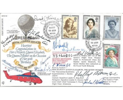 VC and GC multi signed FDC Commemorating Her Majesty Queen Elizabeth The Queen Mother on the Occasion of Her 90th Birthday si