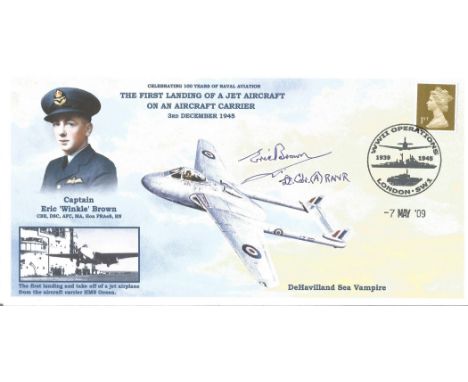 1st Landing of Jet Aircraft on Aircraft Carrier Signed Eric Brown Test Pilot Landed the Jet aircraft 7 May 09 London 1st Land