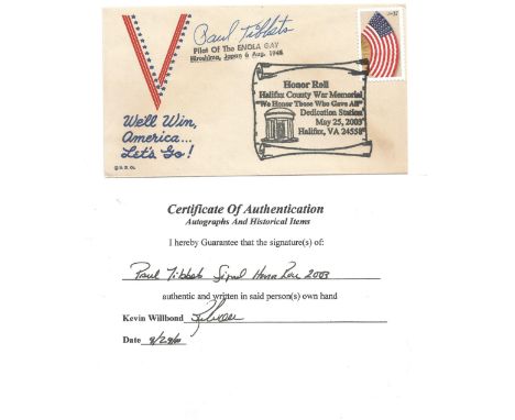 Paul Tibbets Pilot of the Enola Gay Hiroshima Japan 6 Aug 1945 signed commemorative Envelope Well Win America Lets Go PM Hono