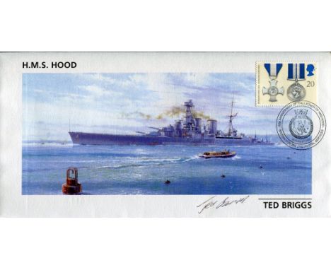 HMS Hood cover signed by Ted Briggs who at the time of signing was the last living survivor of the sinking of Hood by the Bis
