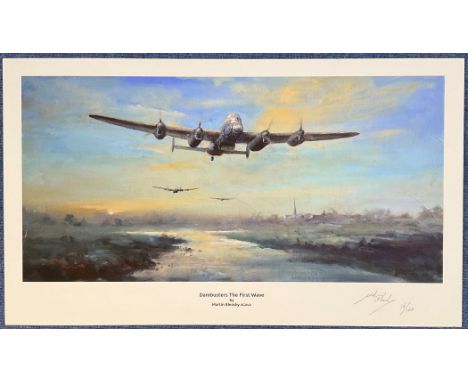 WW2 Martin Bleasby Hand signed 23.5x14 Colour Print Titled Dambusters The First Wave. Limited Edition 16/100. Signed by the A