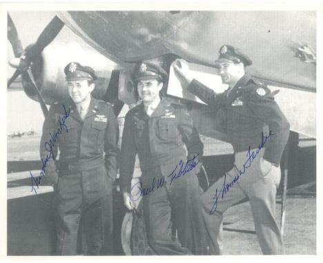 Hiroshima Enola Gay 8x10 photo signed by Enola Gay pilot Paul Tibbets bomb aimer Tom Ferebee and navigator Theodore Dutch Van