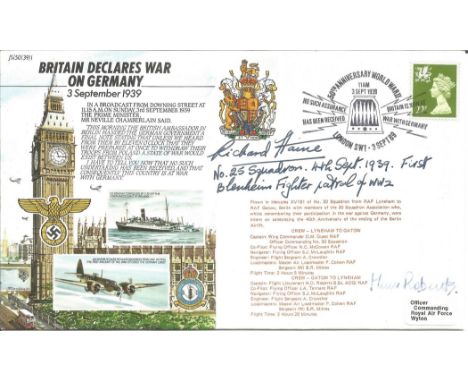 39/1b 50th Anniv Britain declares war on Germany signed R Haine 1st fighter Petrol ww2 3 Sept 89 50th Anniv Britain declares 