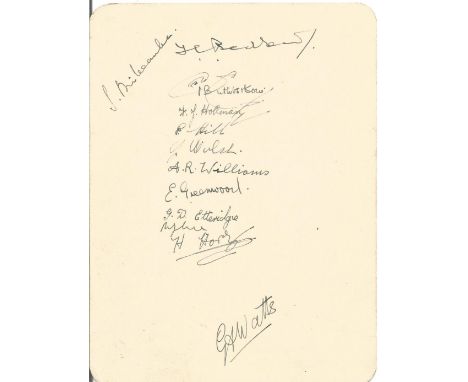 WW2 RAF Christmas Fare Menu 1940 MULTI SIGNED by P Hill, G Walsh, A R Williams, E Greenwood, G D Etteridge, G A Watts and oth