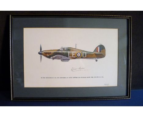 B8 RARE An early Battle of Britain Museum Appeal Hurricane print signed by Group Captain Sir Douglas Bader. This print by Kei