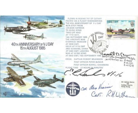 AC20 40th Anniv. V J Day Signed USA 3 Aces Alex Vraciu, H Green, E R Hanks 15 Aug 85 Jersey 40th Anniv. V J Day. Flown Boing 