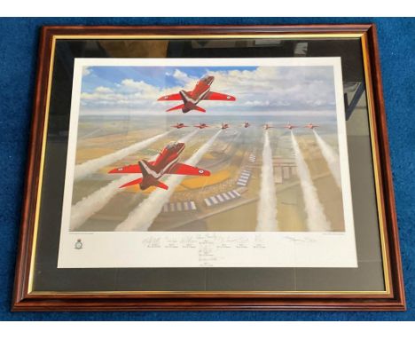 Aviation. Artist Mark Postlethwaite Colour Print of 1991 Red Arrows Limited Edition 370/500. Hand signed in pencil by the RAF