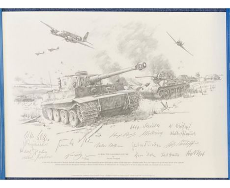 WW2 Nicolas Trudgian German Multi Signed Pencil Drawn Print Titled Kursk The Cauldron Of Fire 16x12. Limited Edition 127/240 
