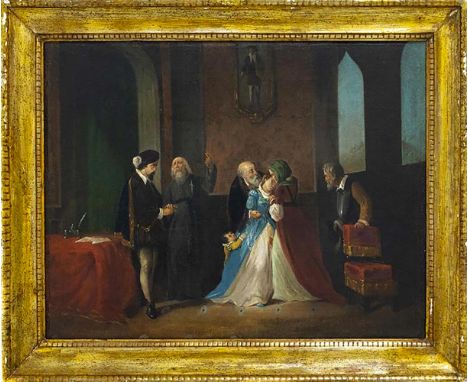 Oil painting on canvas. Michele Rapisardi (1822- Catania Florence, 1886). Eighteenth-century historical scene. 52X68."Painter