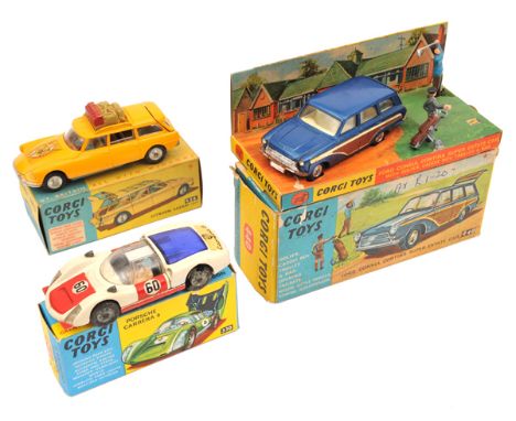 3 Corgi Toys. Ford Consul Cortina Super Estate Car (440). In metallic blue with “wood” sides and white interior. Complete wit