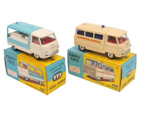 2 Corgi Toys. Commer Ambulance (463). An example in cream with red seats and blue rear windows (no battery powered light exam